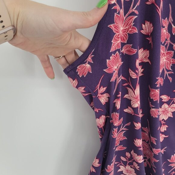 41 Hawthorn womens large purple pink floral sleeveless faux wrap stretchy top - Picture 2 of 10